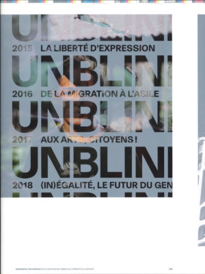 Unblind | Cinq ans de photographie des droits humains - Act on your future - Front cover - Co-édition Editions Centre de la photographie Genève