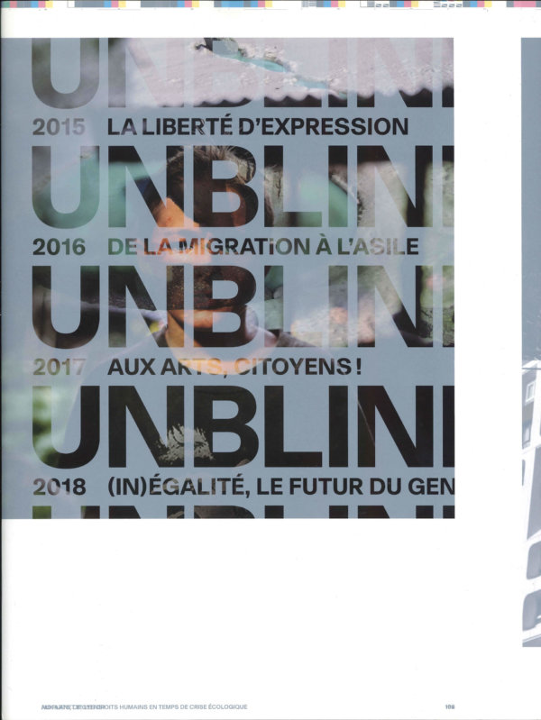 Unblind | Cinq ans de photographie des droits humains - Act on your future - Front cover - Co-édition Editions Centre de la photographie Genève